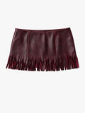 OXBLOOD LEATHER FRINGE MINI SKIRT