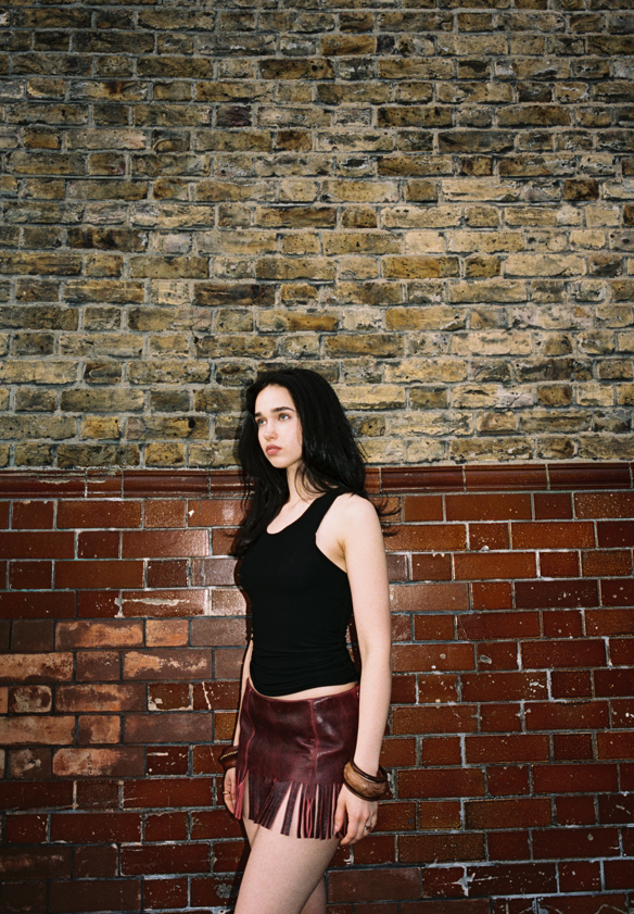 OXBLOOD LEATHER FRINGE MINI SKIRT